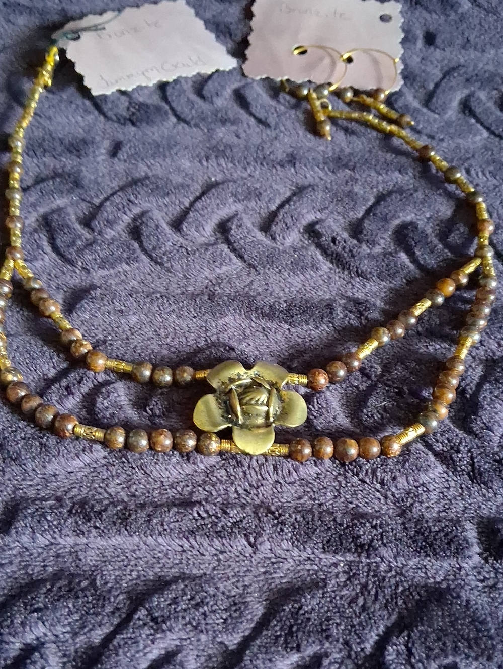Handmade Brown Beaded Necklace with Gold Flower Accent - Women Jewelry